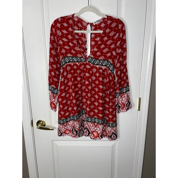 Kidsform Women Boho Dress Floral Printed Deep V-Neck Summer Mini Dress - Size L - Picture 3 of 4